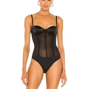 FLEUR DU MAL Black Mesh Silk Bodysuit
